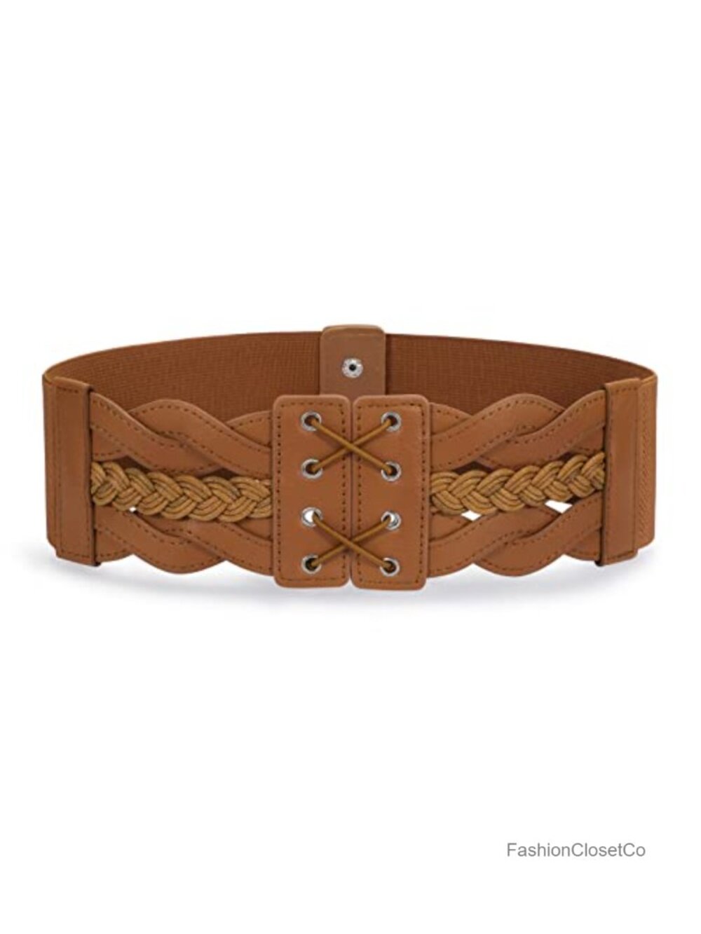 Vintage Lace-Up PU Leather Elastic Waist Belt for Dresses